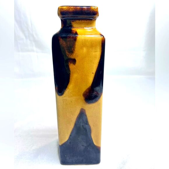 1960’s/70 10” Modern Fat Lava style Japan Ochre-Brown Glaze Glossy Ceramic Vase - Picture 8 of 8